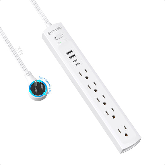 Surge Protector Power Strip - 360° Rotating Flat Plug Power Strip