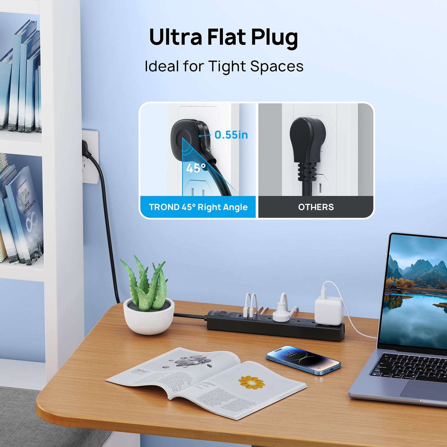 Power Strip Surge Protector USB - TROND 6ft Long Extension Cord