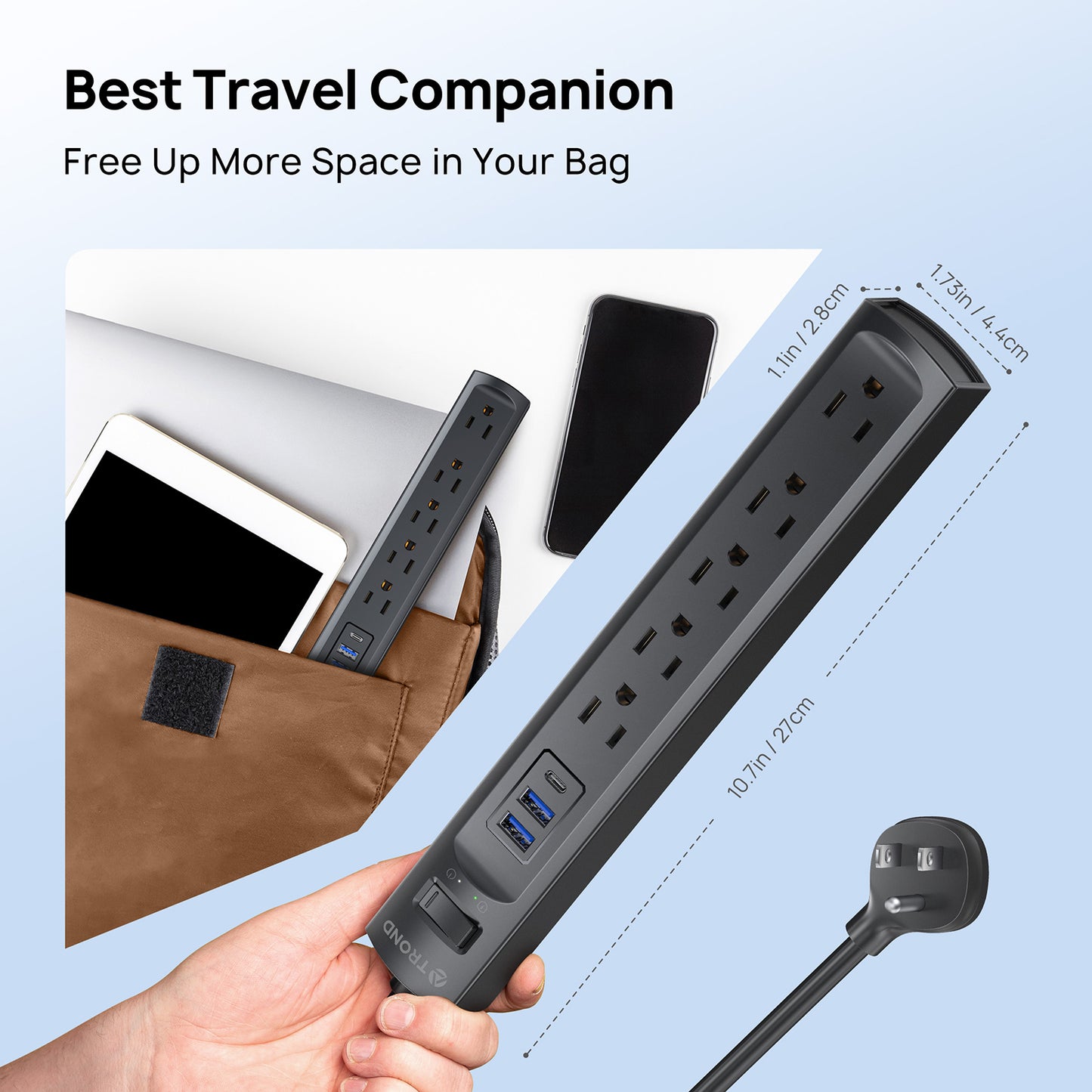 Power Strip Surge Protector USB - TROND 6ft Long Extension Cord