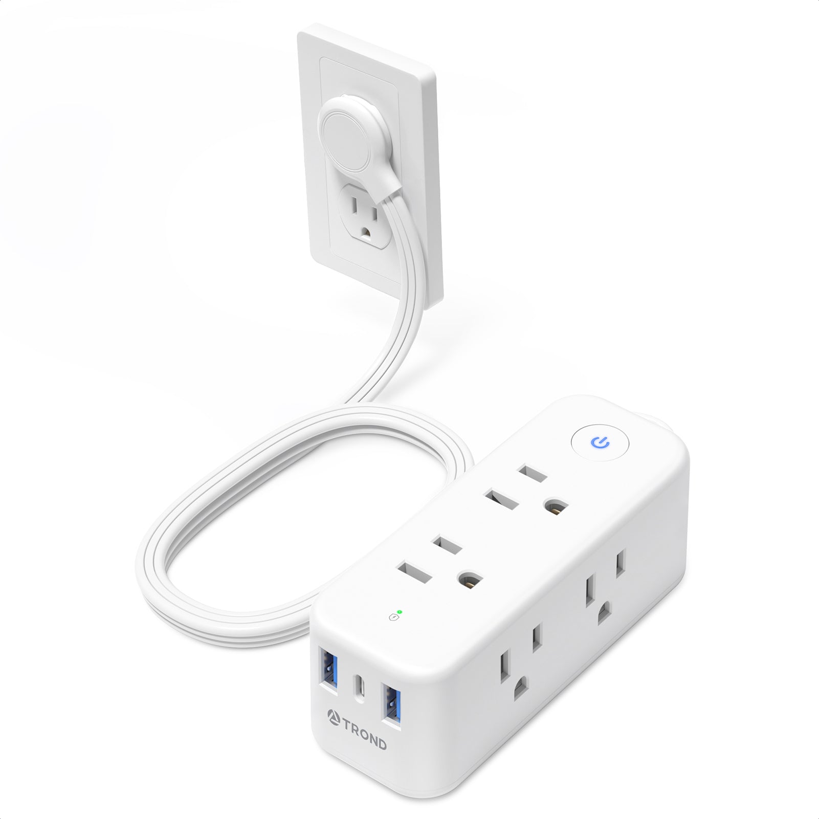 Ultra Flat Plug Power Strip 5ft Flat Extension Cord 6 Outlet Extender TROND
