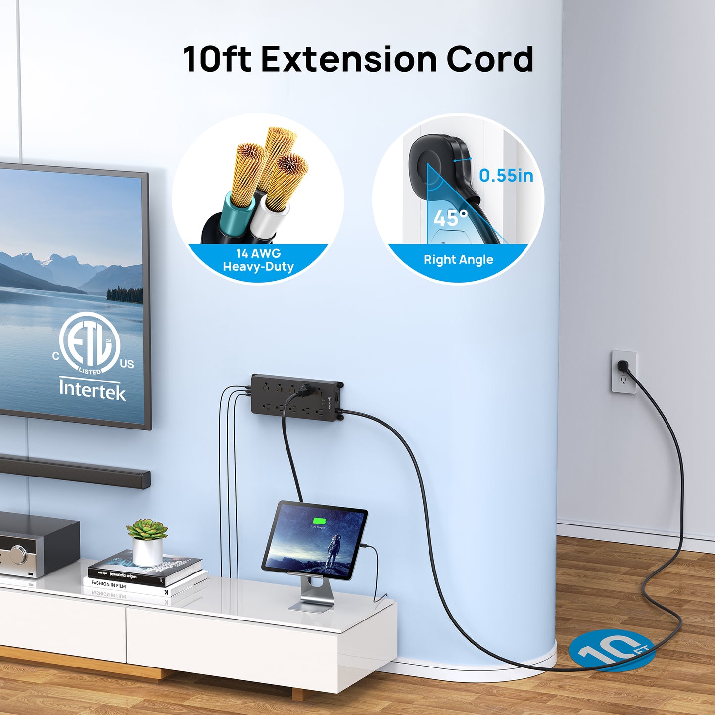 Power Strip Surge Protector, TROND 10 Widely Spaced Outlets with 4 USB Ports