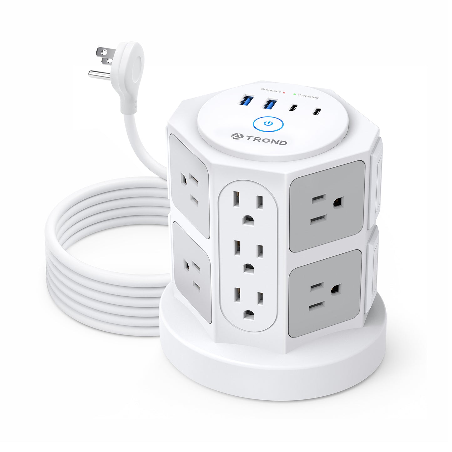 Surge Protector Power Strip Tower - TROND Power Strip with 4 USB Ports