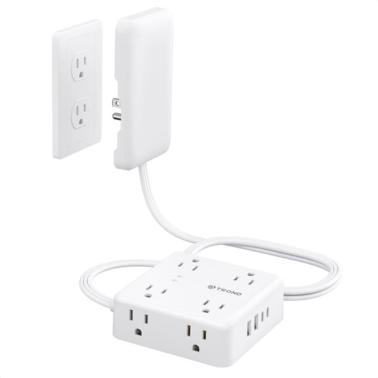 Power Strip with Outlet Cover - Short Flat Extension Cord