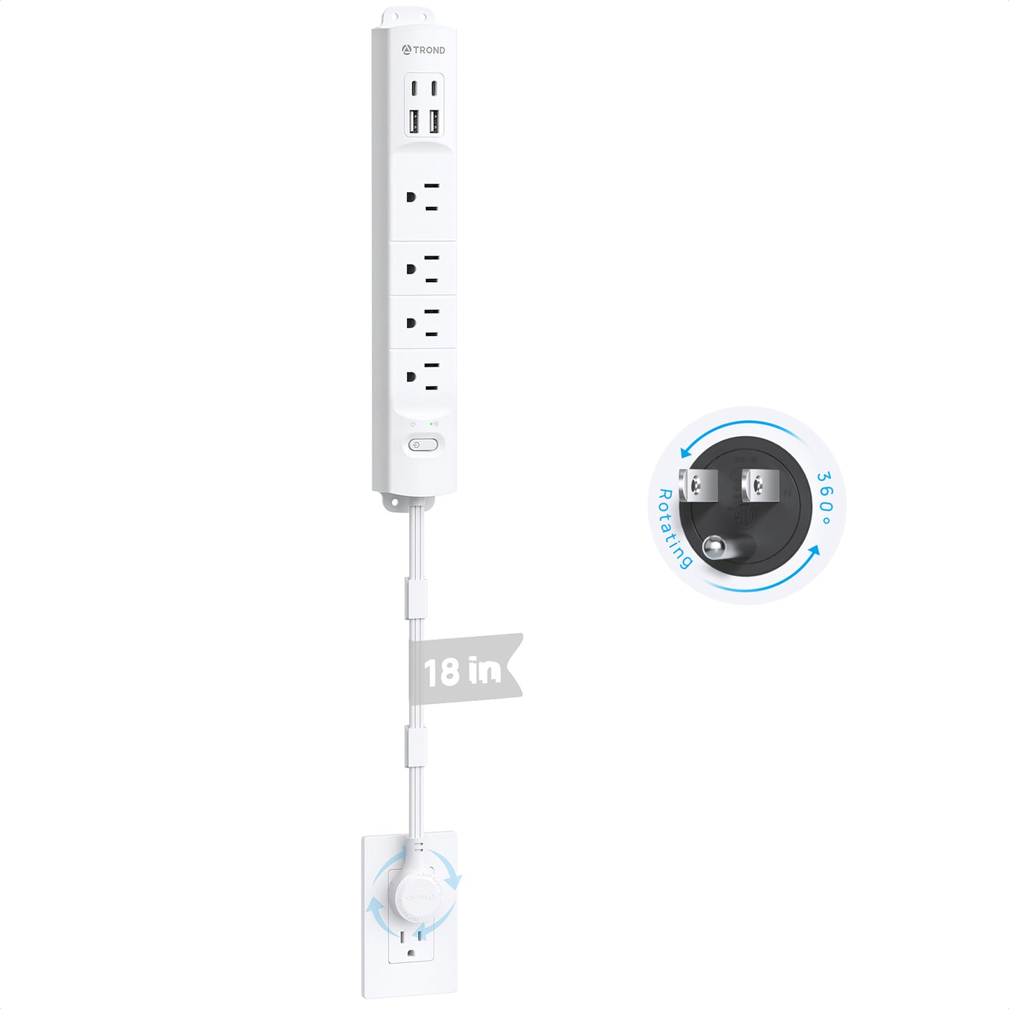 Outlet Extender with 360° Rotating Plug