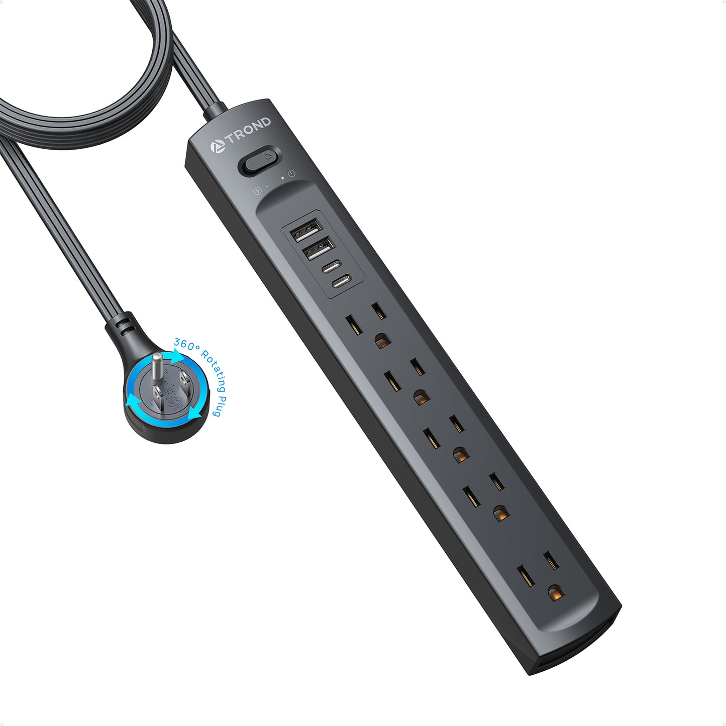 Surge Protector Power Strip with 360° Rotating Flat Plug