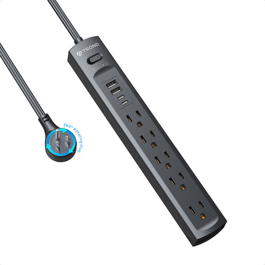 Surge Protector Power Strip with 360° Rotating Flat Plug