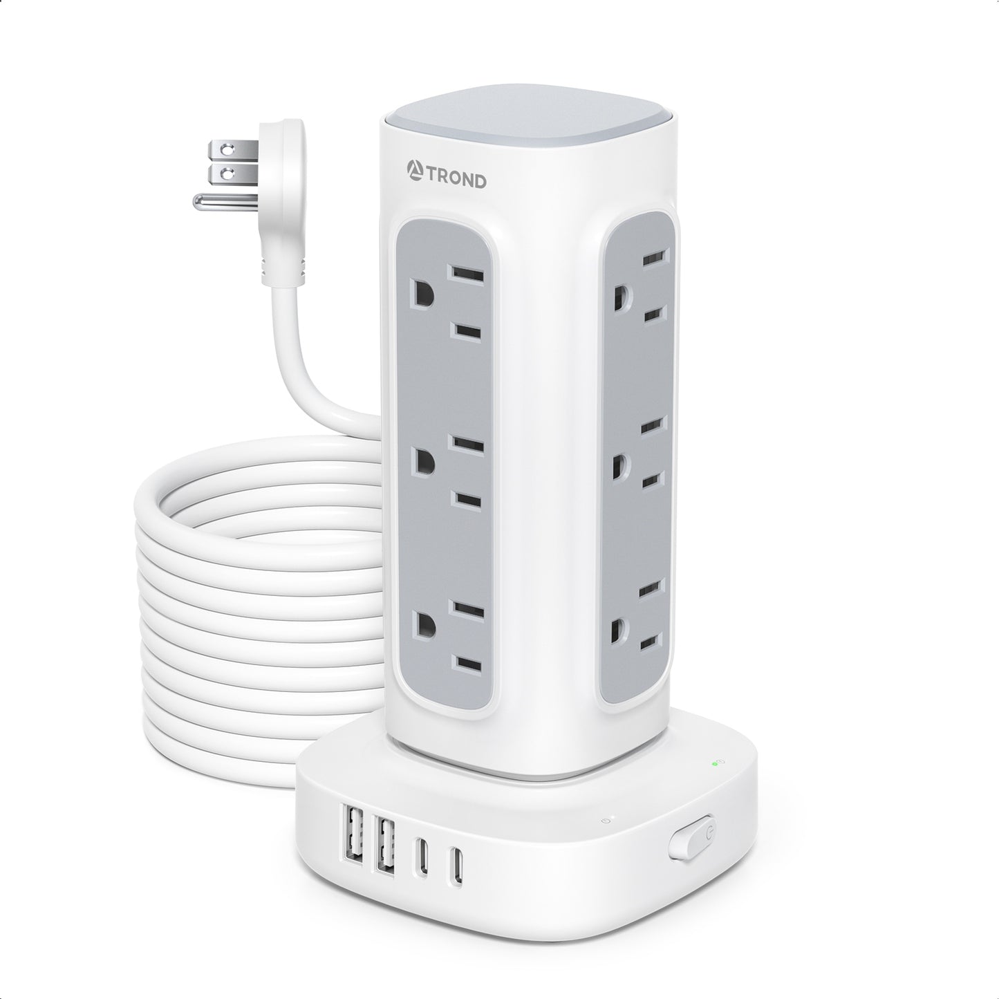 Power Strip Surge Protector Tower, Flat Plug Extension Cord with 12 Multiple Outlets