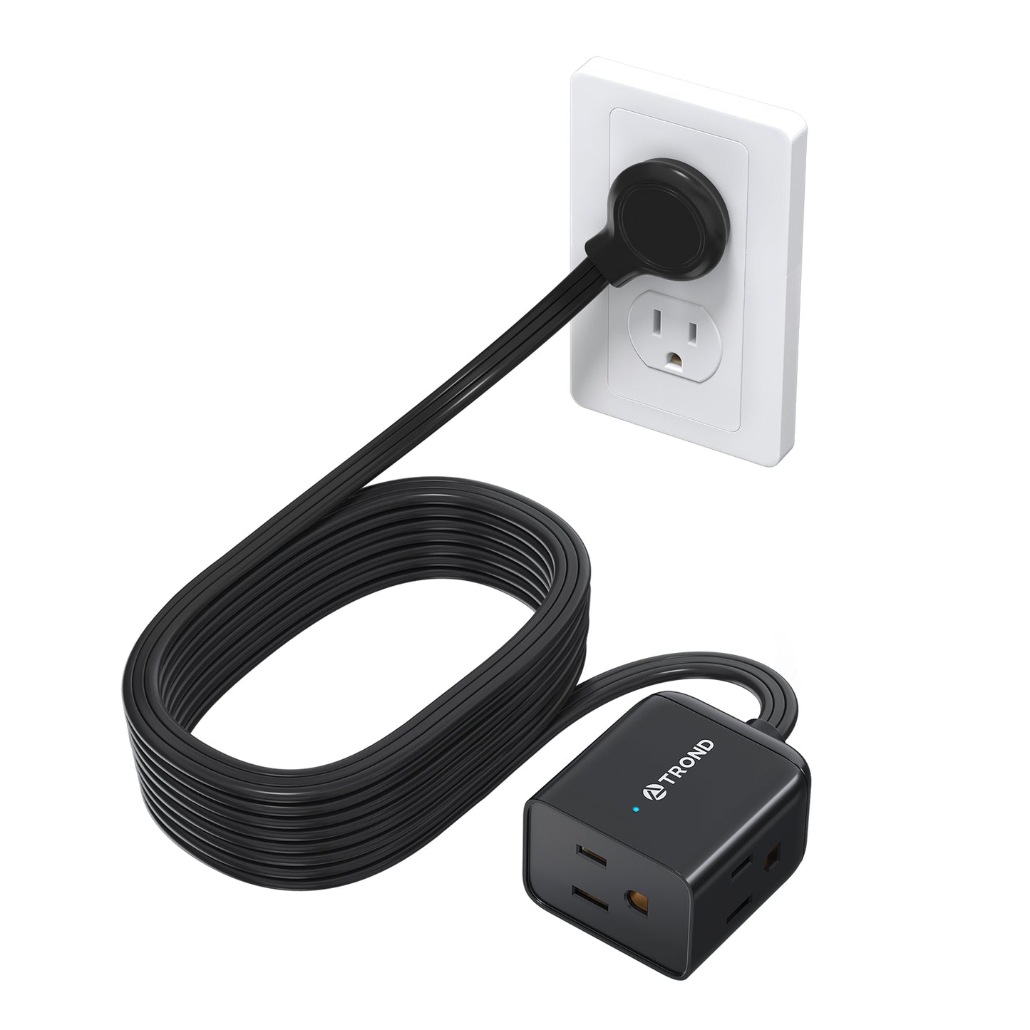 Short Flat Extension Cord- Left Angled Flat Plug Power Strip