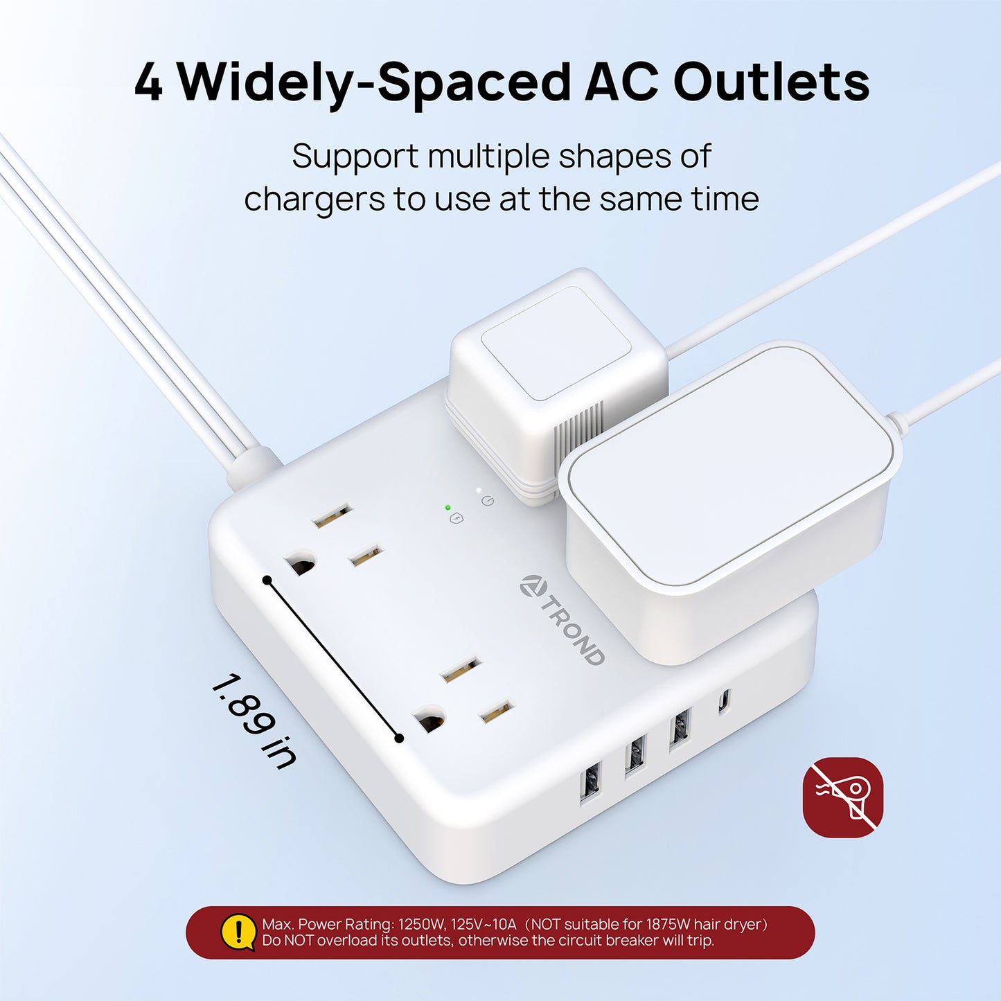 Flat Plug Power Strip USB Travel Surge Protector