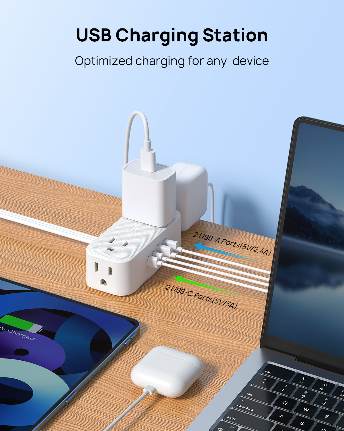 Travel Power Strip, TROND 5ft Flat Plug Extension Cord with Multiple Outlets