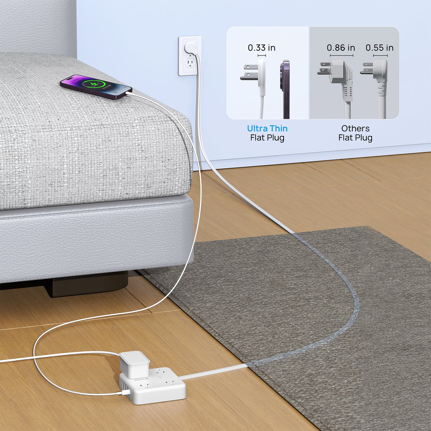 Flat Plug Power Strip USB Travel Surge Protector