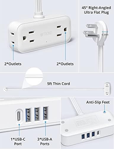 Flat Plug Extension Cord, Ultra Thin Power Strip