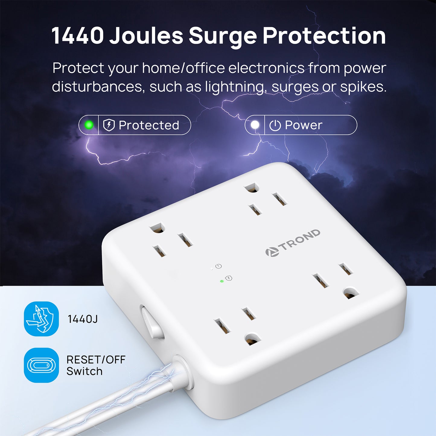 Flat Plug Power Strip USB Travel Surge Protector