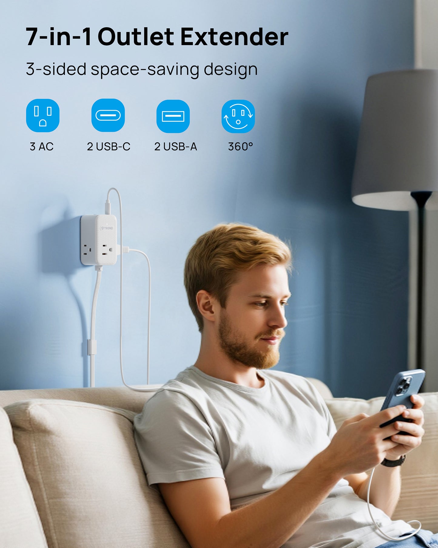 Electrical Outlet Extender 360° Rotating Plug with 20W USB C