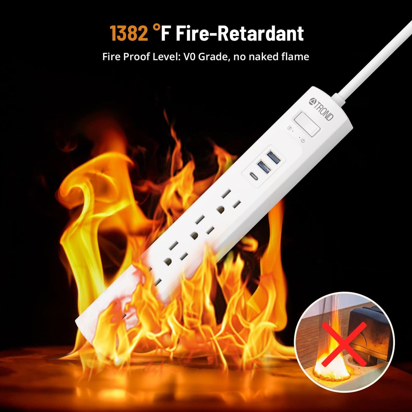 6FT 5 AC Outlets & 3 USB Ports Power Strip Surge Protector