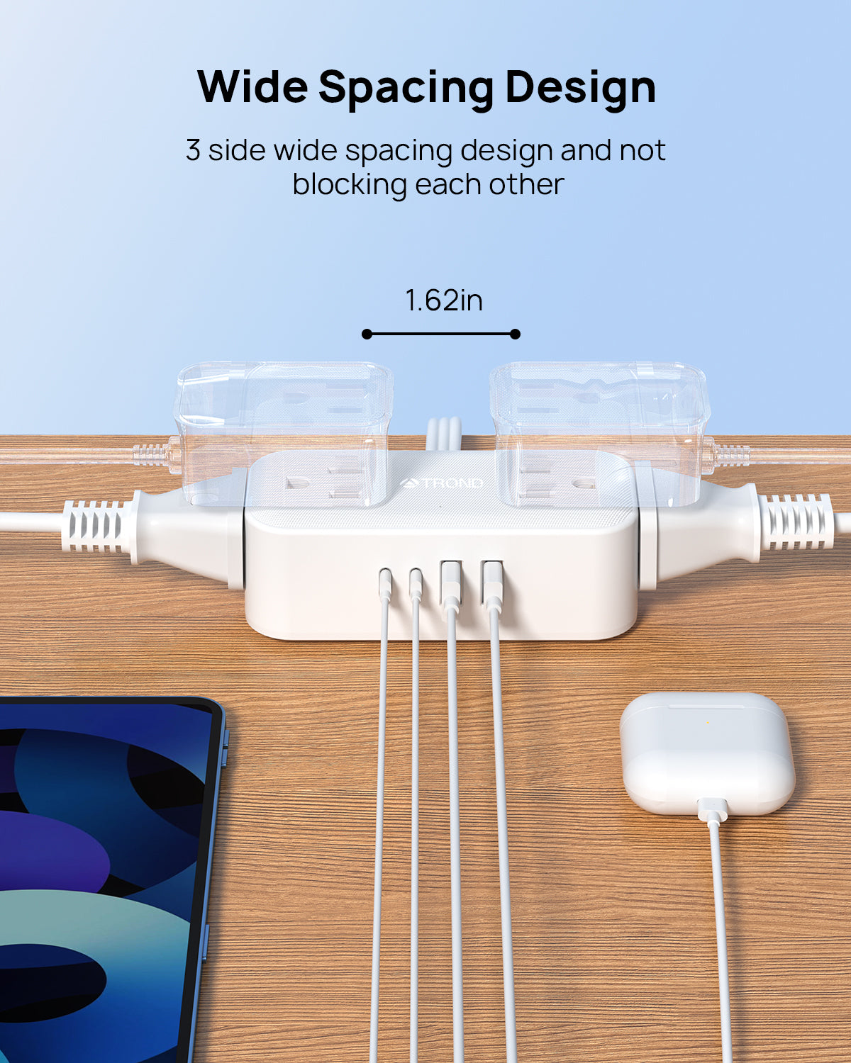 Travel Power Strip, TROND 5ft Flat Plug Extension Cord with Multiple Outlets