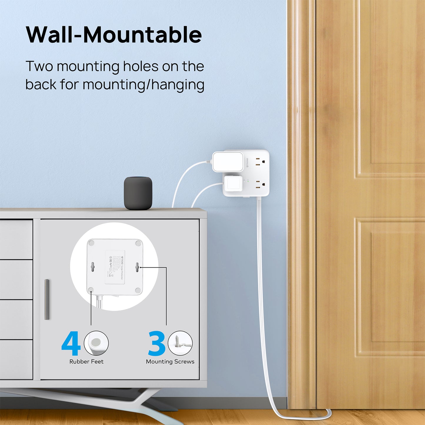 Flat Plug Power Strip USB Travel Surge Protector