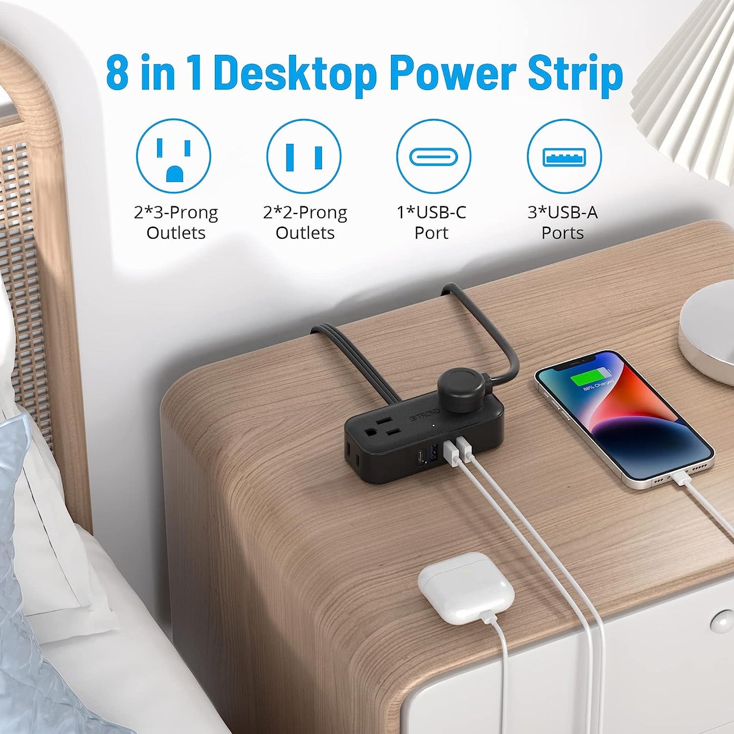 Flat Plug Extension Cord, Ultra Thin Power Strip