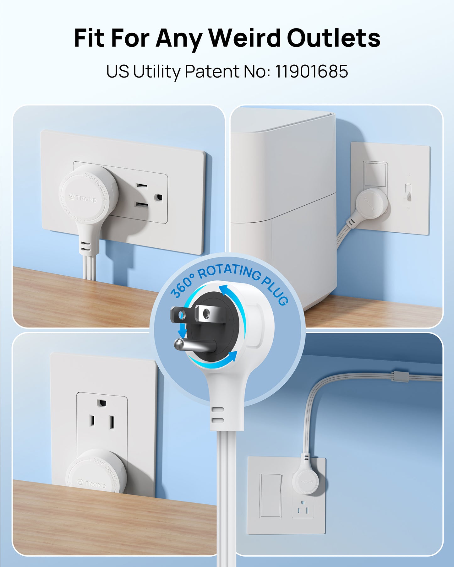 Electrical Outlet Extender 360° Rotating Plug with 20W USB C