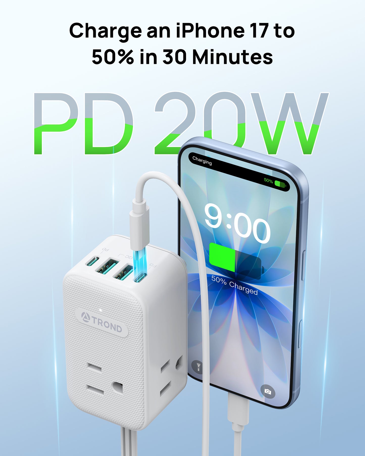 Electrical Outlet Extender 360° Rotating Plug with 20W USB C