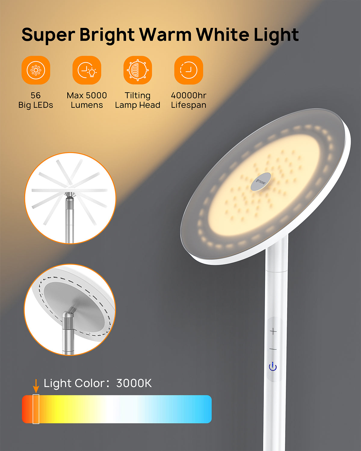 Floor Lamps for Living Room - 5000LM Super Bright LED Torchiere Floor Lamp