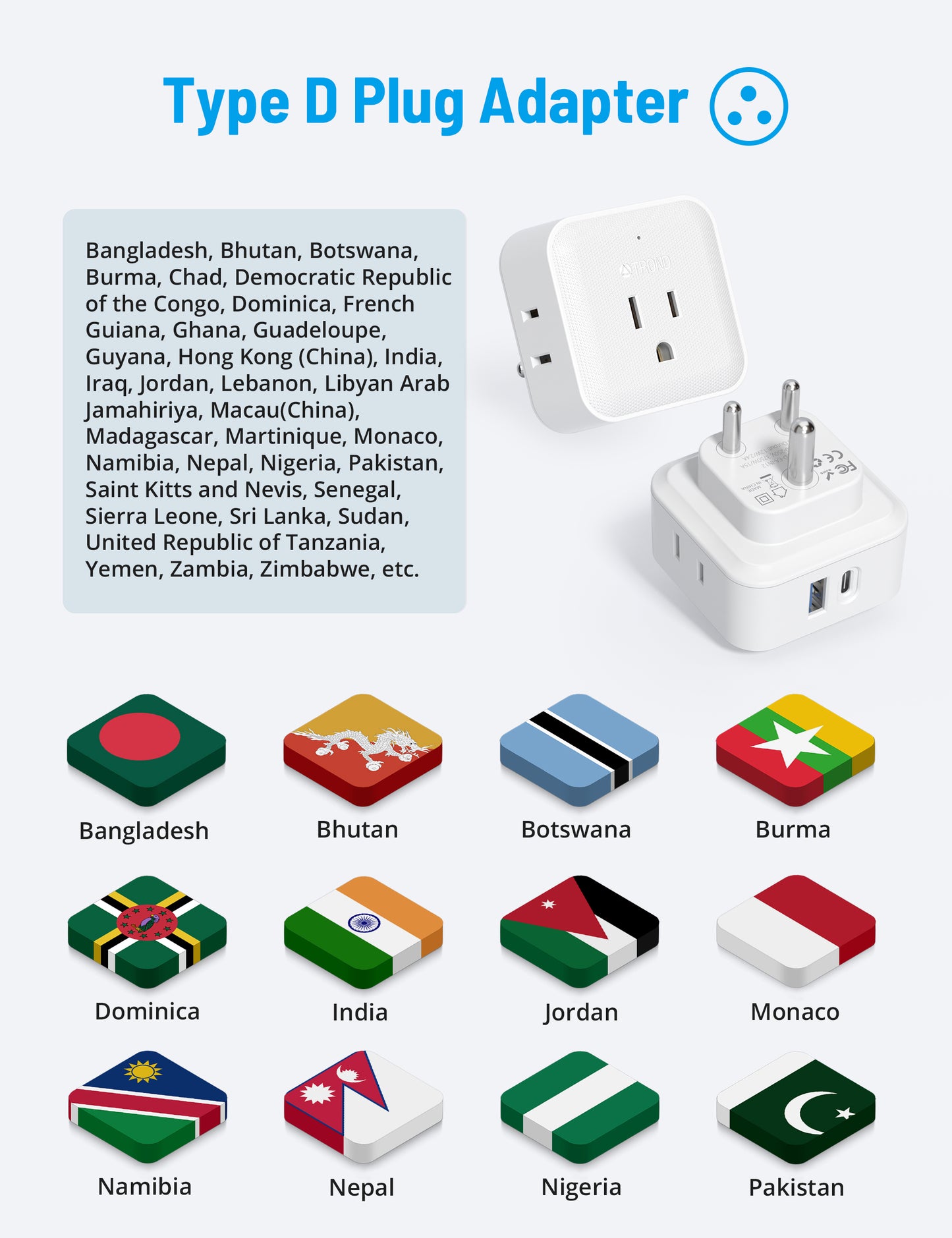 US to India Plug Adapter 2 Pack - TROND India to US International Travel Plug Adaptor