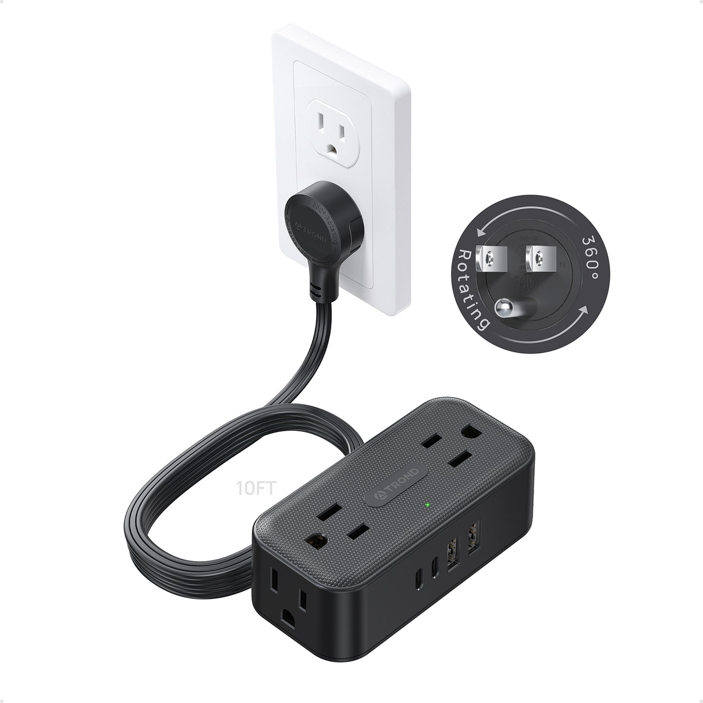 360° Rotating Flat Plug Power Strip