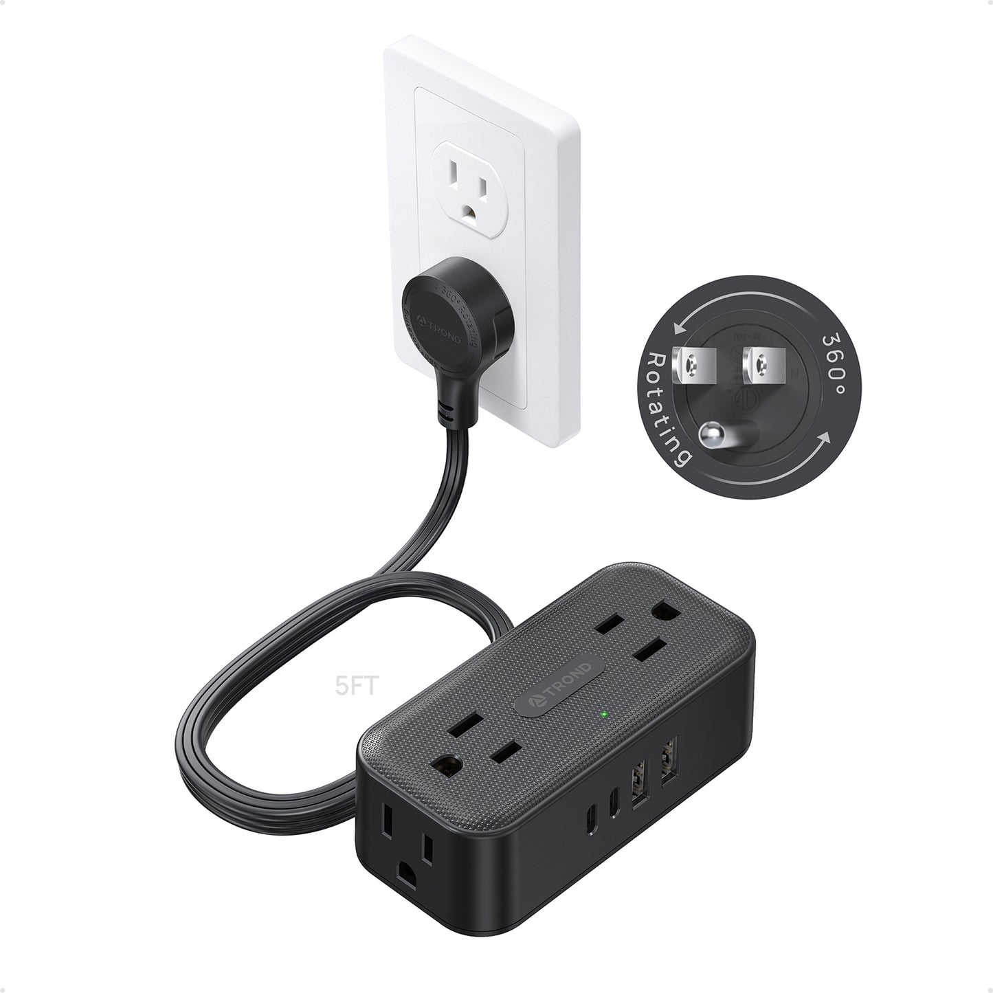 360° Rotating Flat Plug Power Strip