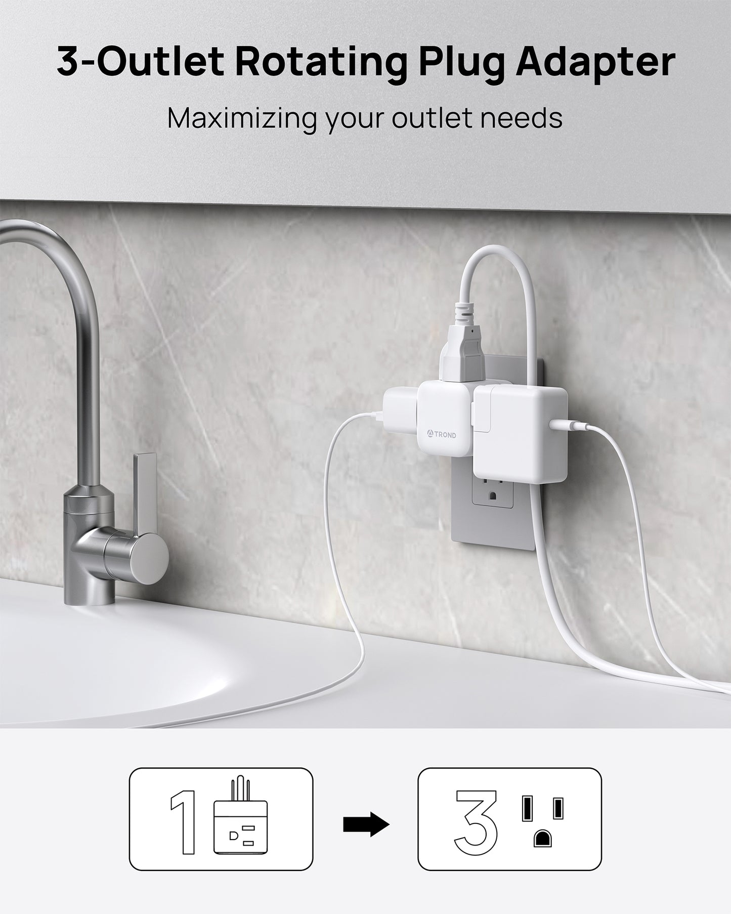 Outlet Extender with 360 Rotating Plug - 3 Way Outlet Splitter