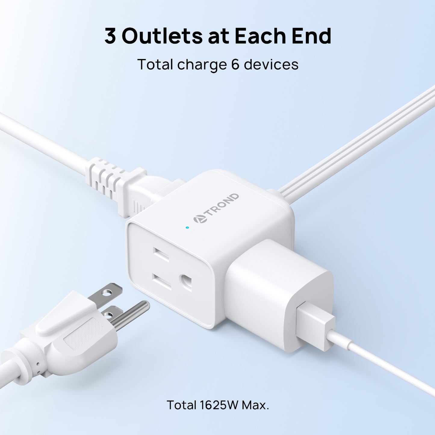 Split Extension Cord Power Strip,Low-Profile Flat Plug