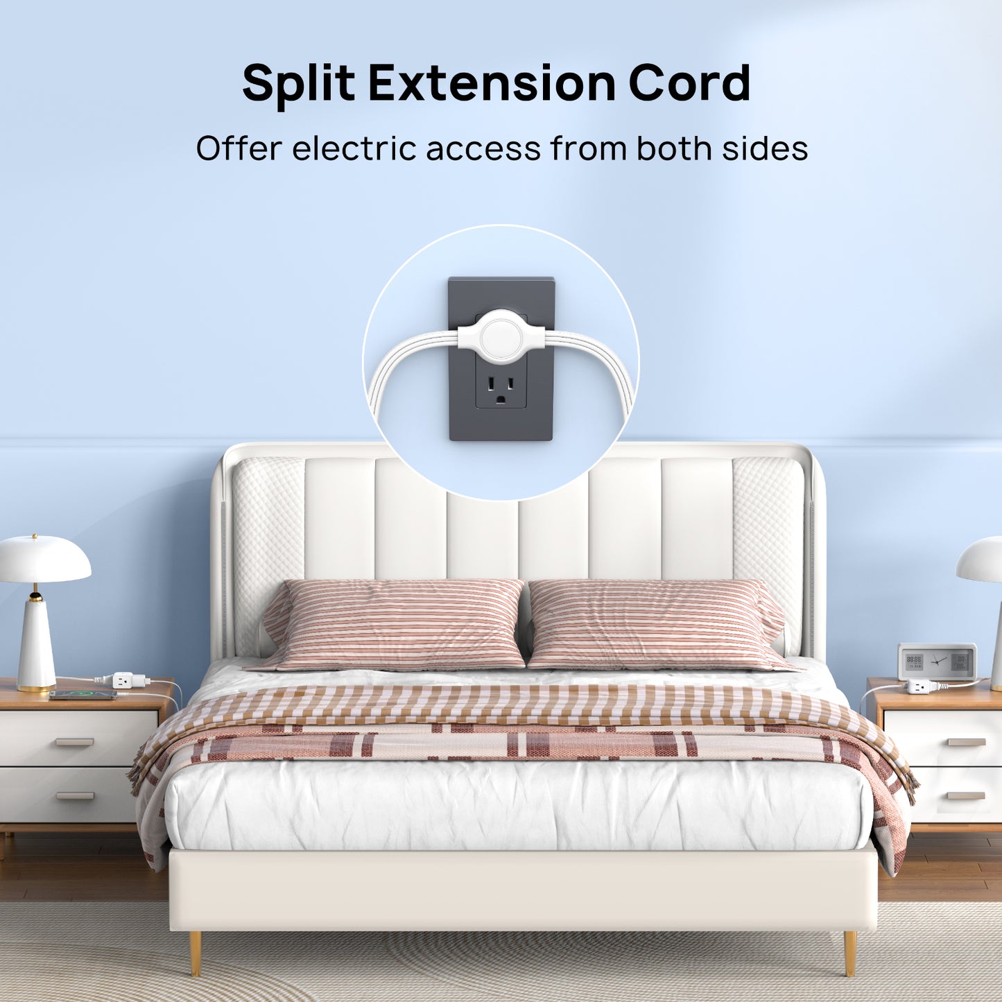 Split Extension Cord Power Strip,Low-Profile Flat Plug