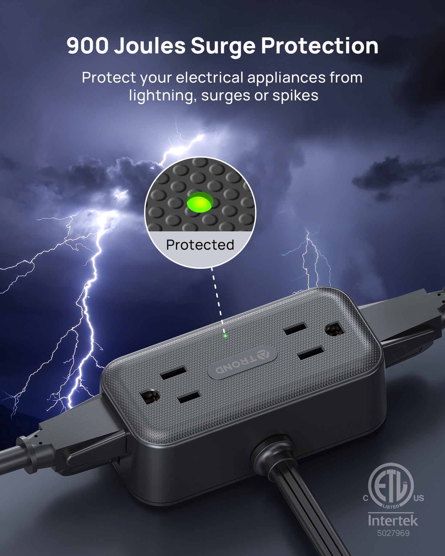 360° Rotating Flat Plug Power Strip