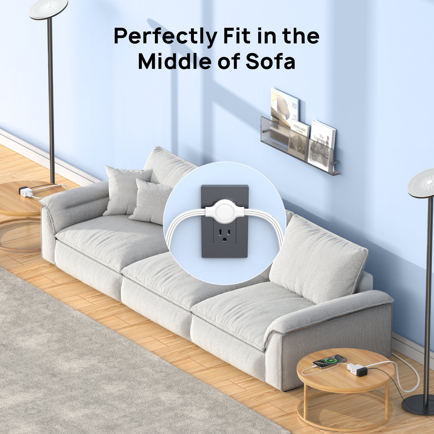 Split Extension Cord Power Strip,Low-Profile Flat Plug