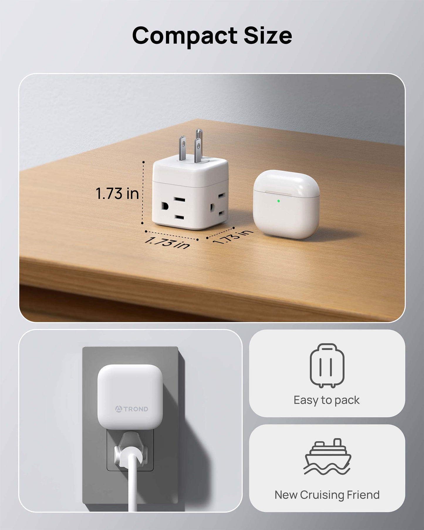 Outlet Extender with 360 Rotating Plug - 3 Way Outlet Splitter