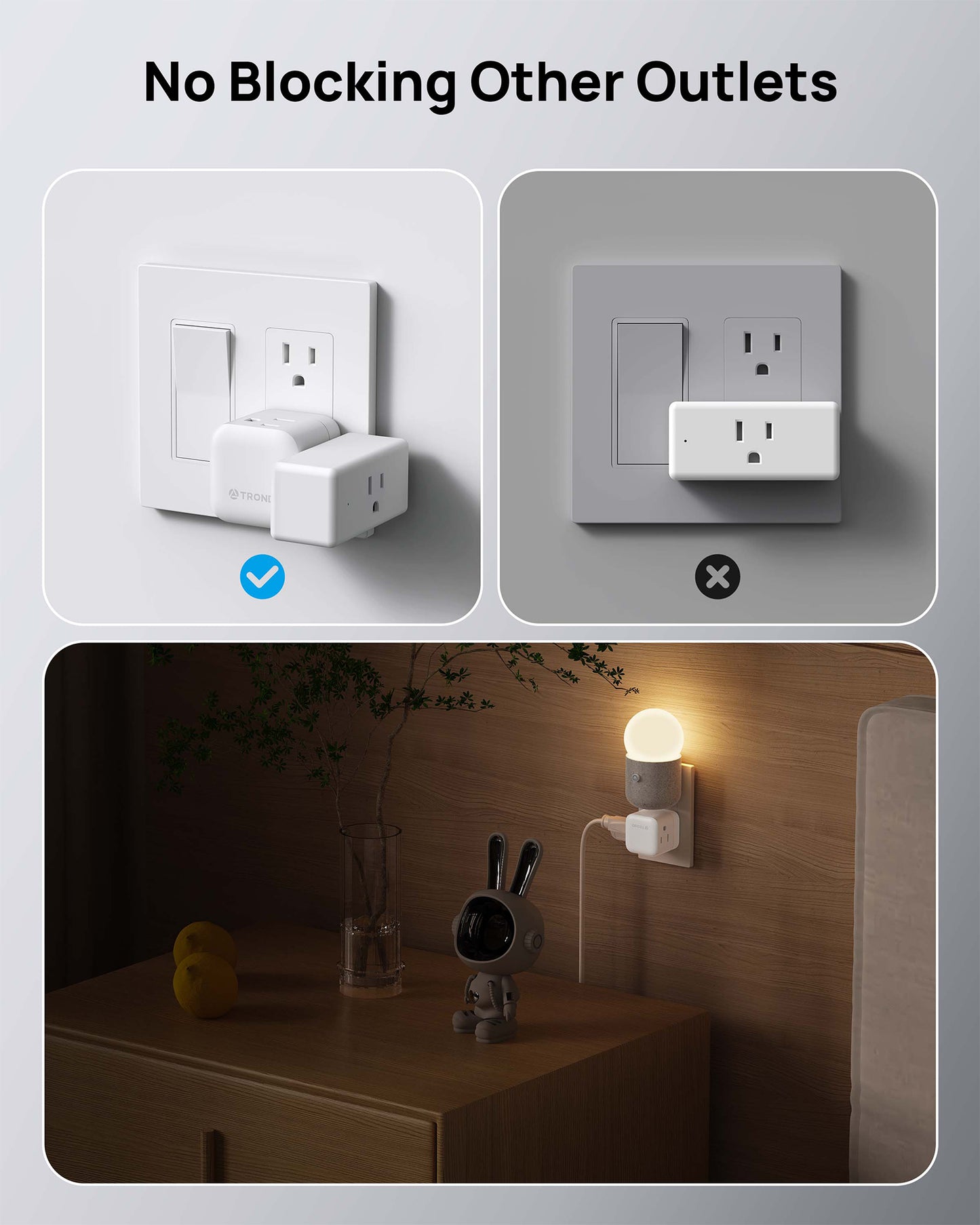 Outlet Extender with 360 Rotating Plug - 3 Way Outlet Splitter