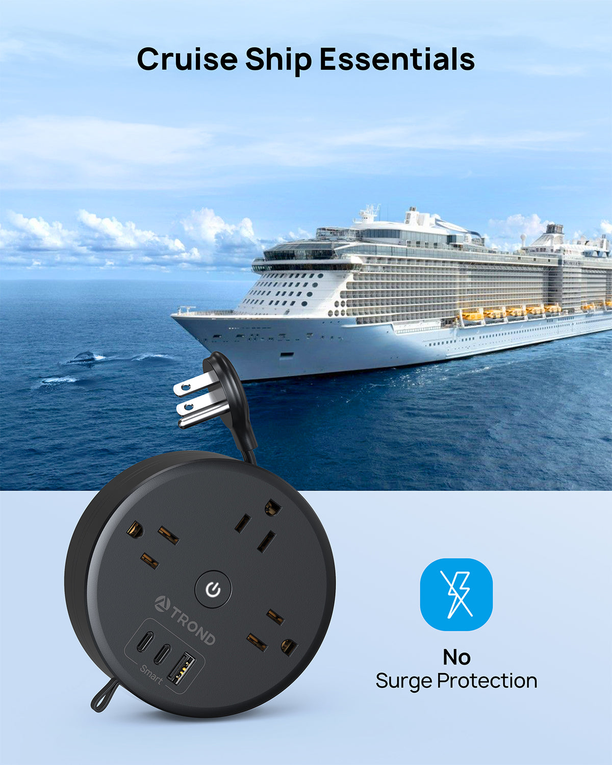 Travel Power Strip - Retractable Power Strip with 3 AC Outlets 3 USB Ports (2 USB C)