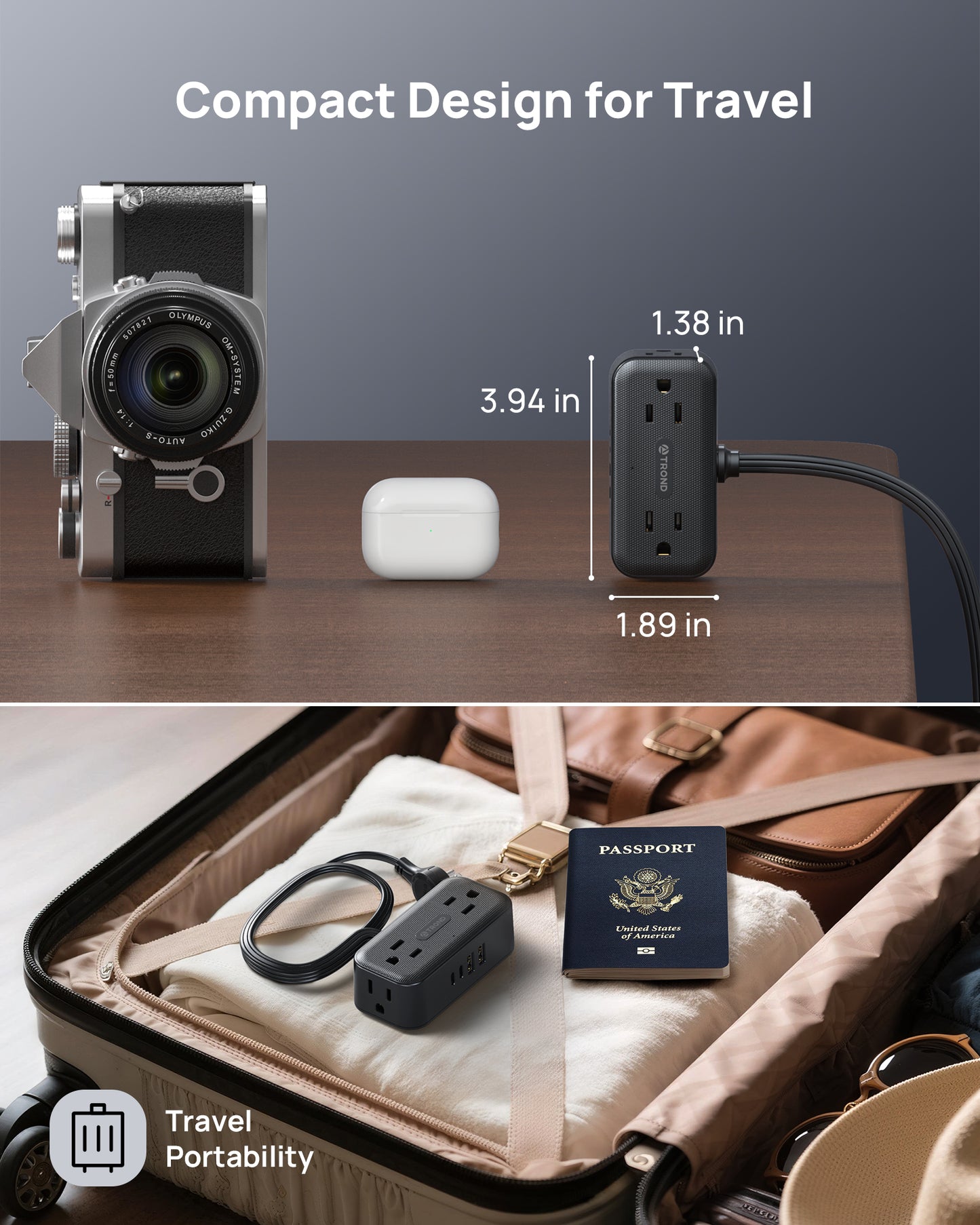 360° Rotating Flat Plug Power Strip
