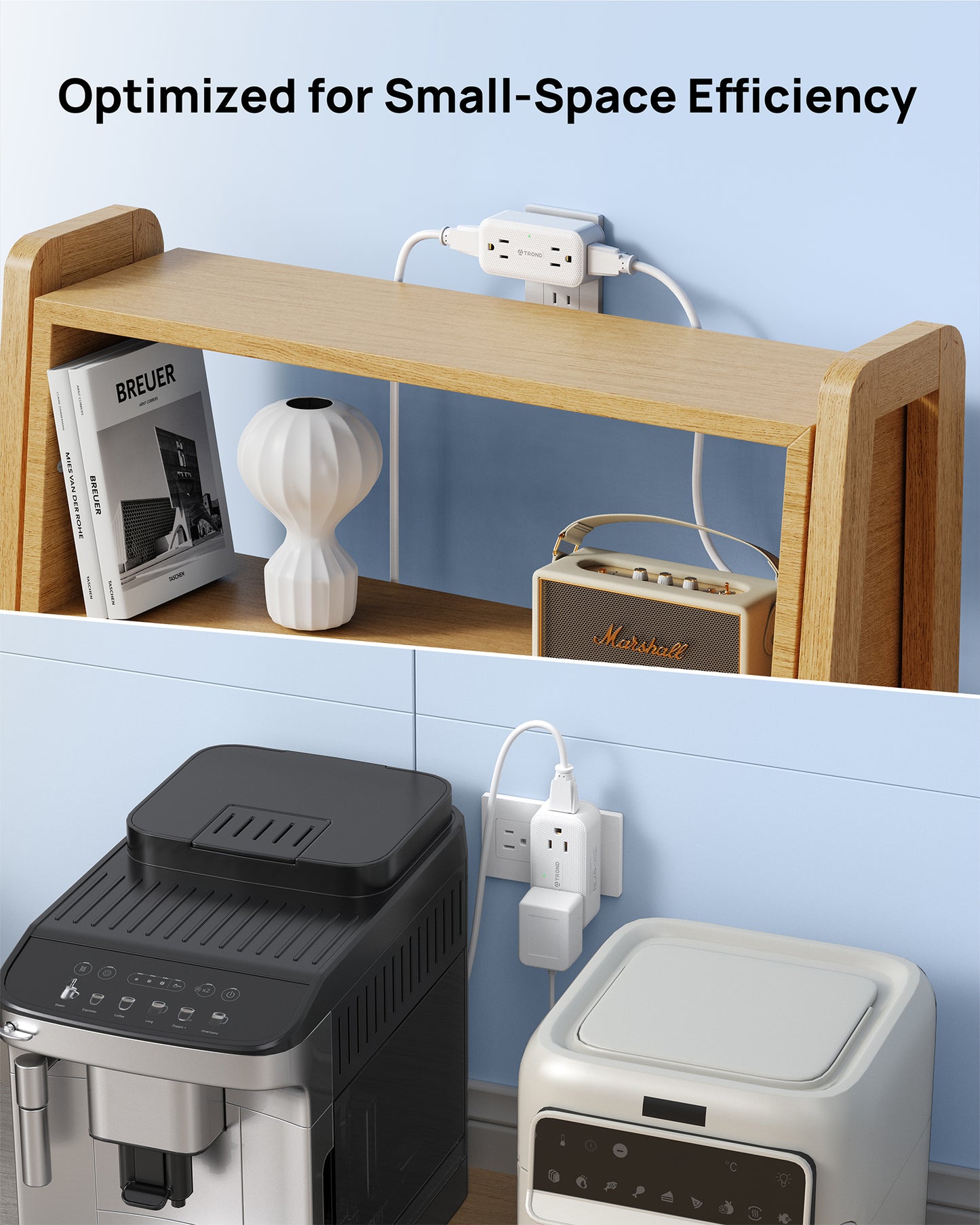 Wall Outlet Extender 2 Pack, Multi Plug Wall Outlet with 360 Rotating Plug