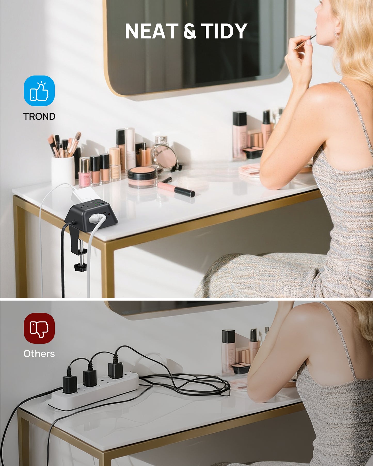 USB C PD 20W Desk Clamp Power Strip, Desktop Surge Protector with 5 AC Outlets