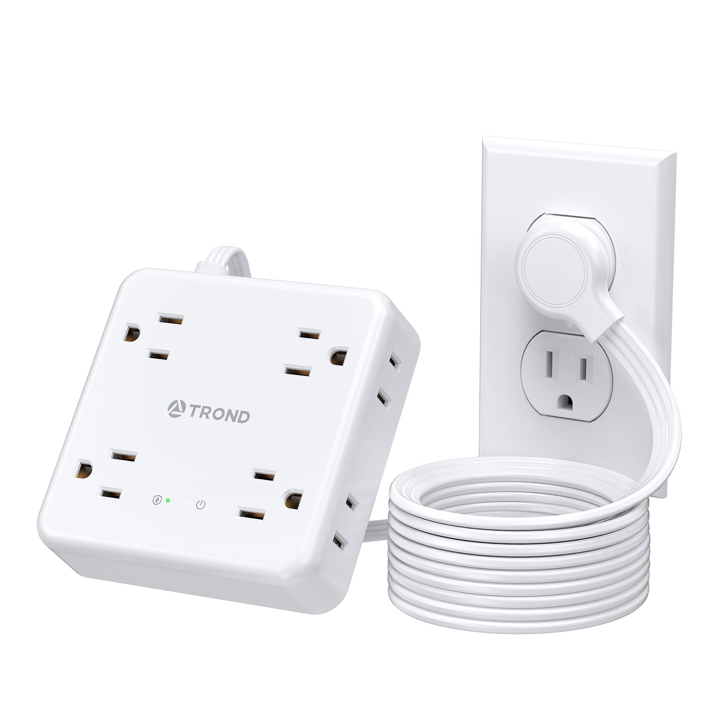 Power Strip Surge Protector, Flat Plug Extension Cord 1625W, 8 Widely-Spaced Outlets