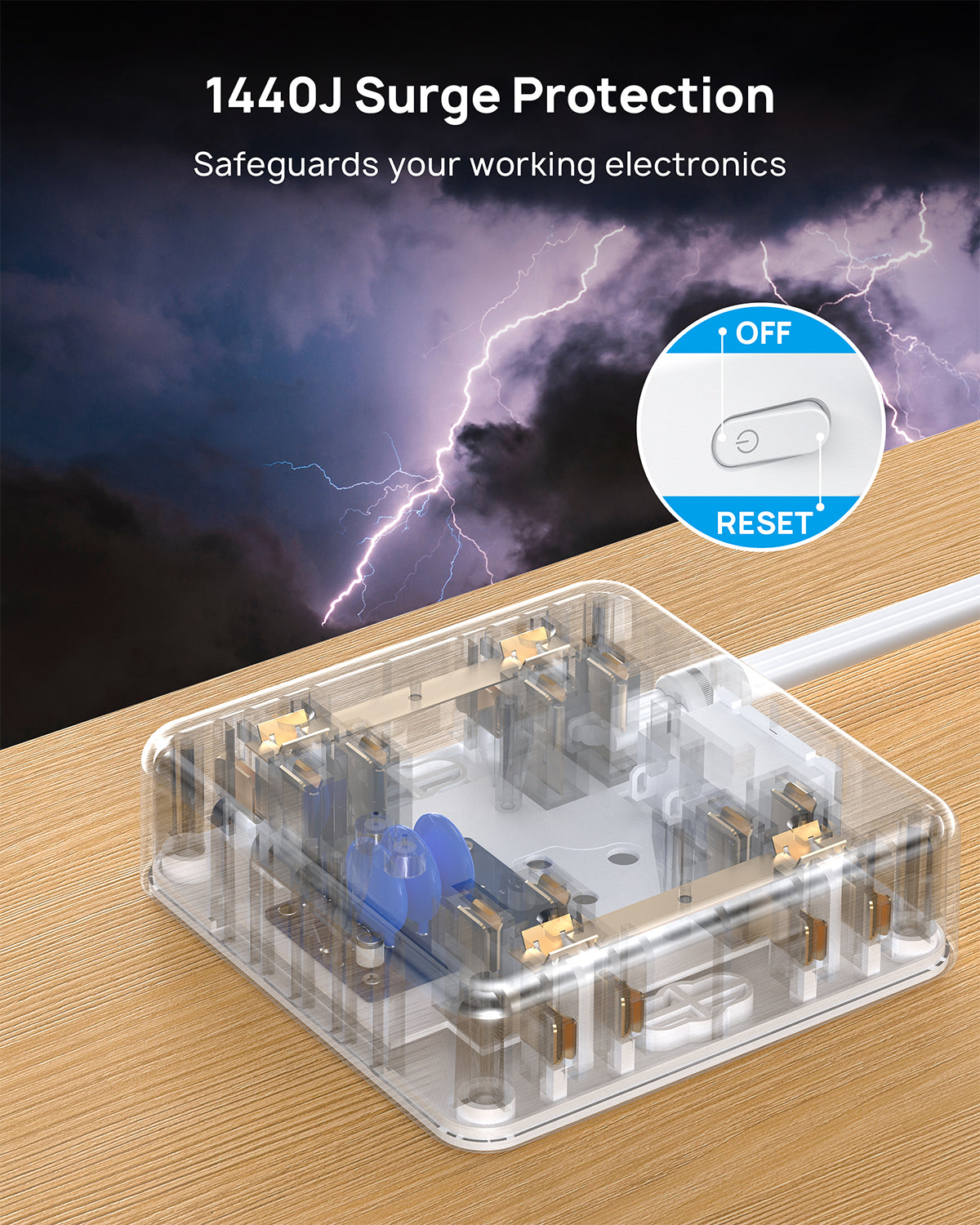 Power Strip Surge Protector, Flat Plug Extension Cord 1625W, 8 Widely-Spaced Outlets