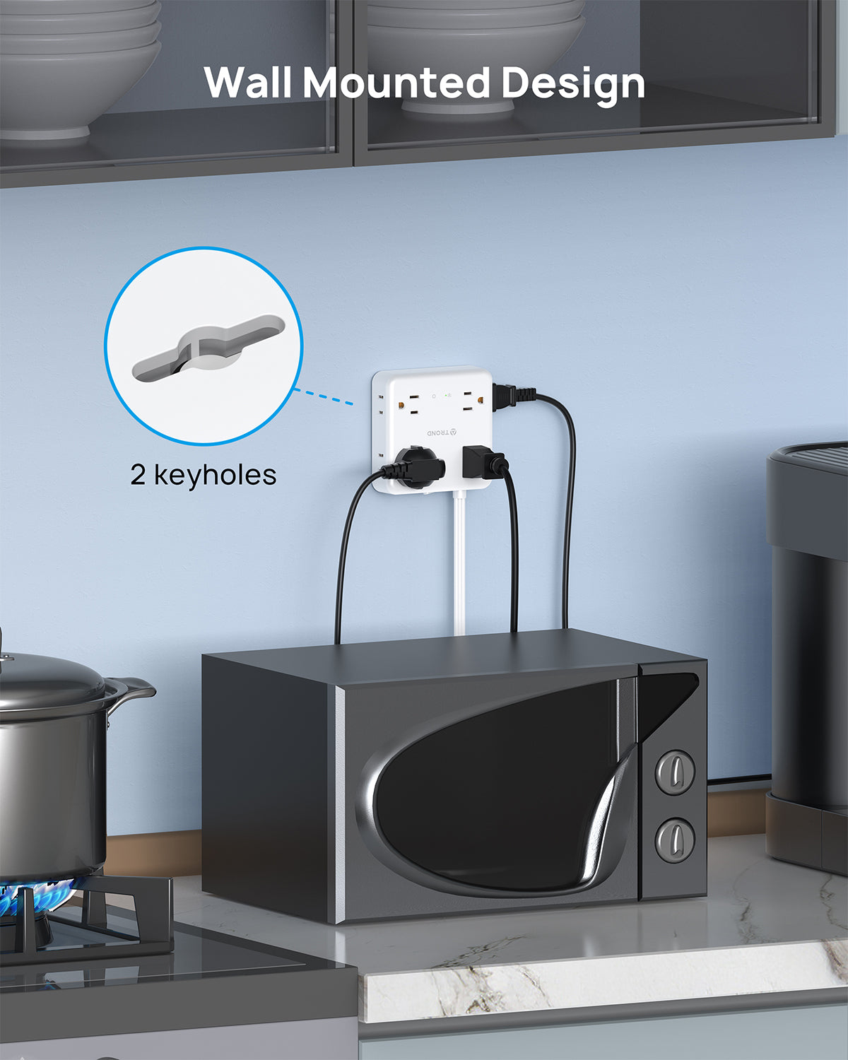 Power Strip Surge Protector, Flat Plug Extension Cord 1625W, 8 Widely-Spaced Outlets