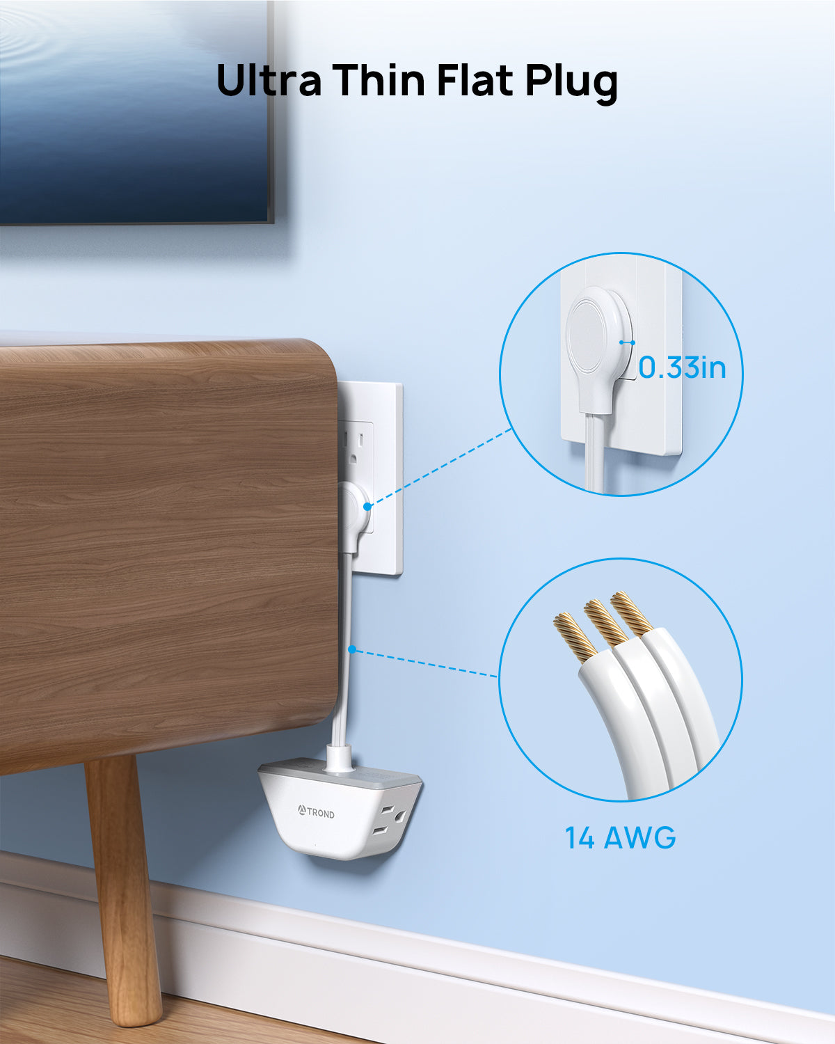 Outlet Extender with 6 Inch Cord - Multi Plug Outlet Splitter with 3 Electrical Outlets