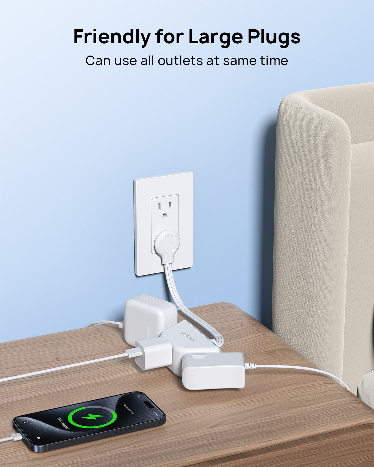 Outlet Extender with 6 Inch Cord - Multi Plug Outlet Splitter with 3 Electrical Outlets