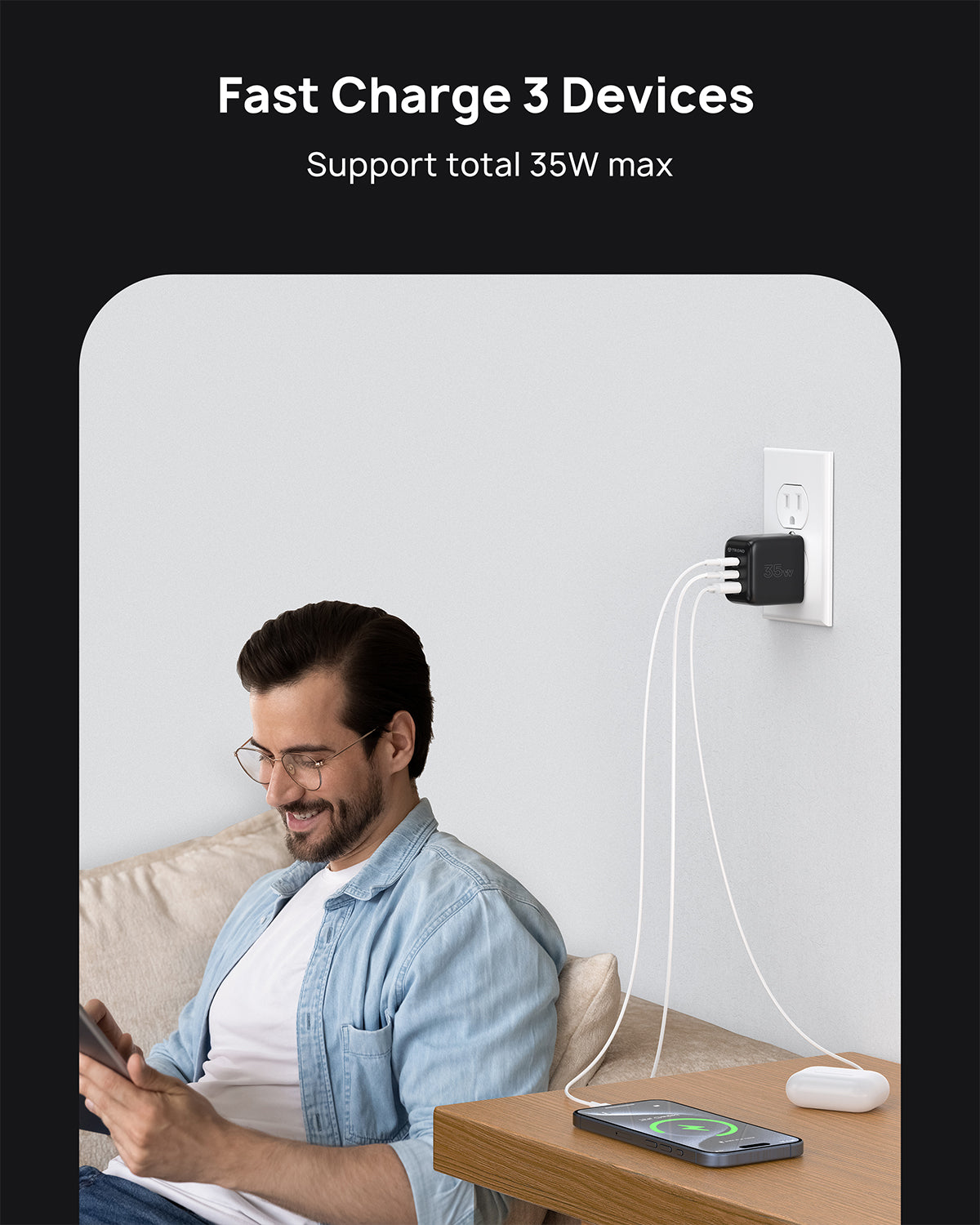 USB C Charger Block 35W - GaN III USB Wall Charger 3 Ports Power Adapter