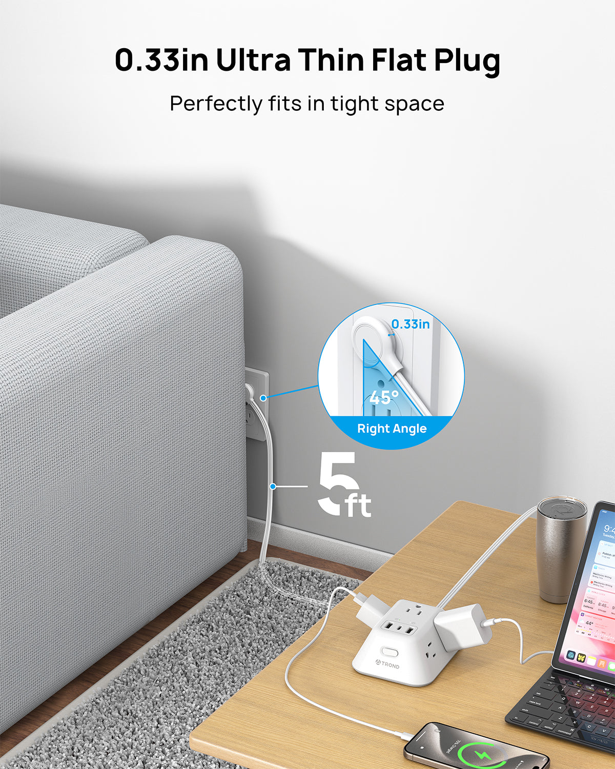 Surge Protector Power Strip - 5 Widely Spaced AC Outlets