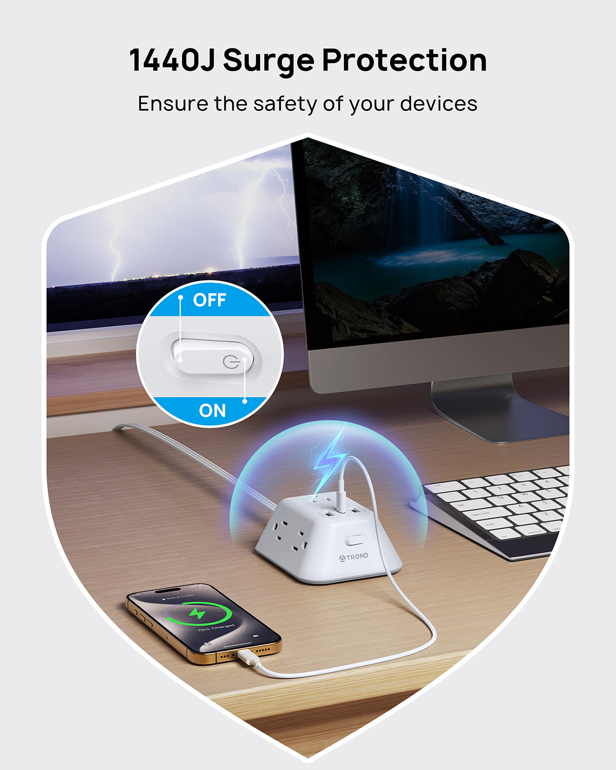 Surge Protector Power Strip - 5 Widely Spaced AC Outlets