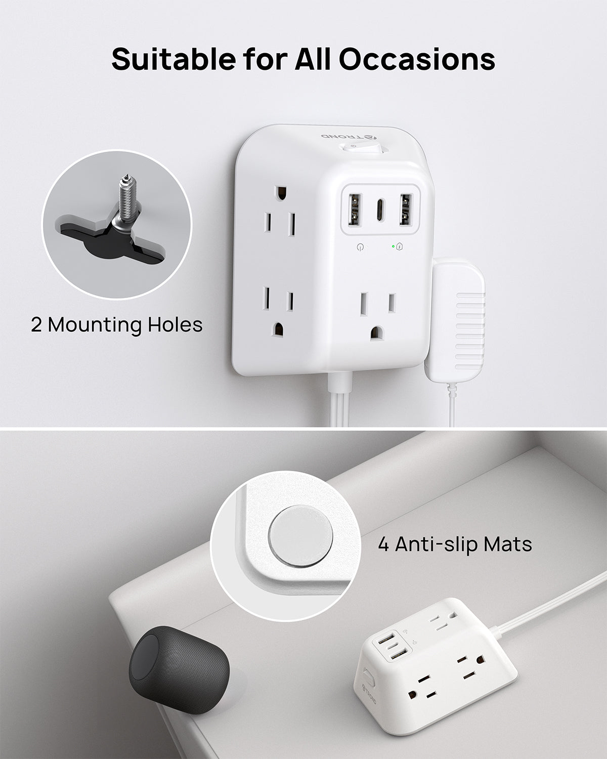 Surge Protector Power Strip - 5 Widely Spaced AC Outlets