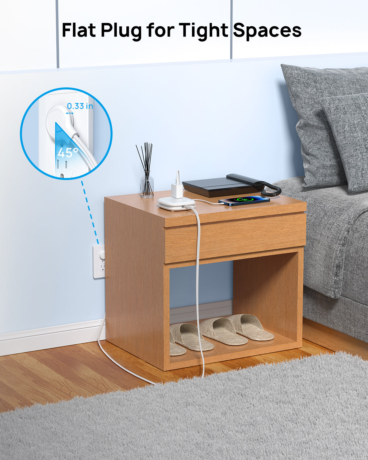 Travel Power Strip with USB C, Flat Plug Extension Cord with 3 Outlets 3 USB (2 USB C)