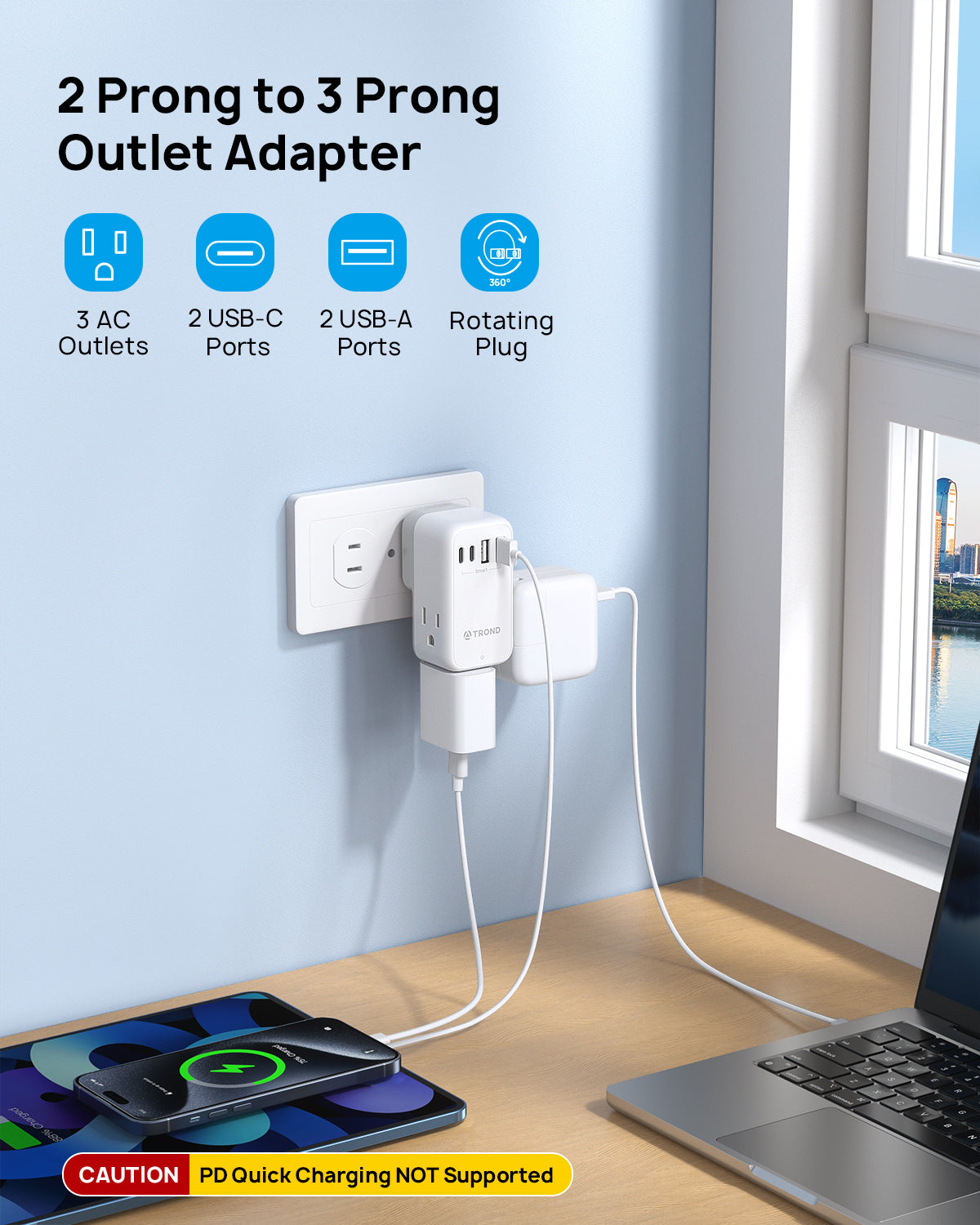 3 Prong to 2 Prong Adapter with Rotating Plug